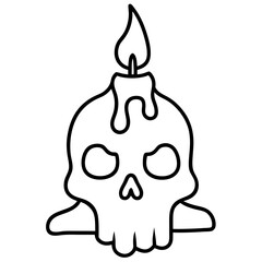 Candles dripping wax on a skull line art vector illustration