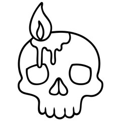 Candles dripping wax on a skull line art vector illustration