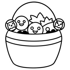 Candy bucket filled with halloween treats line art vector illustration