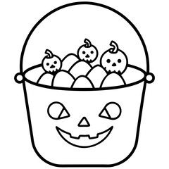 Candy bucket filled with halloween treats line art vector illustration