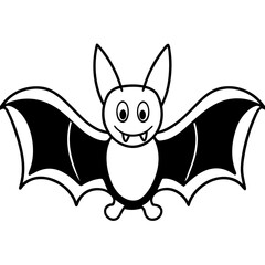 Cartoon style bat with oversized ears line art vector illustration