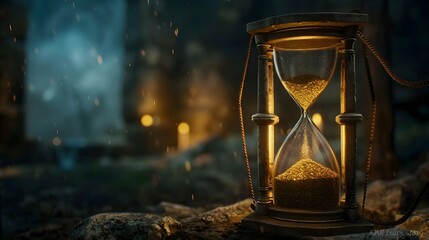 Ancient Hourglass with Glowing Sand: Mystical Time Management in a Nocturnal Setting