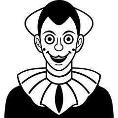 Clown costume with creepy makeup line art vector illustration