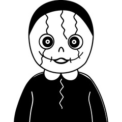 Obraz premium Creepy doll with a cracked face line art vector illustration