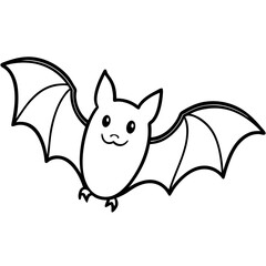 Cute bat flying with tiny fangs line art vector illustration