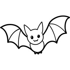 Cute bat flying with tiny fangs line art vector illustration