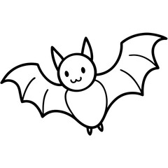 Cute bat flying with tiny fangs line art vector illustration