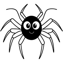 Cute Spider with big round eyes line art vector illustration