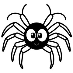 Cute Spider with big round eyes line art vector illustration