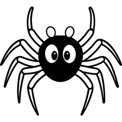 Cute Spider with big round eyes line art vector illustration
