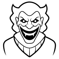 Evil clown with a menacing grin line art vector illustration