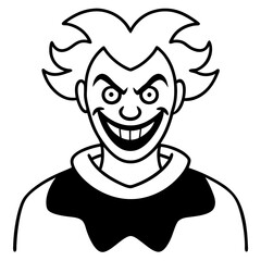 Evil clown with a menacing grin line art vector illustration