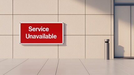 A red sign reading "Service Unavailable" is displayed on a modern building's wall, indicating a lack of service in that area.