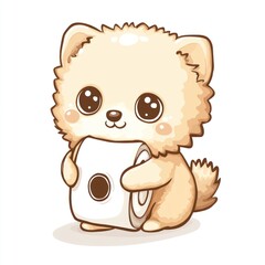 Obraz premium Cute cartoon dog holding toilet paper roll