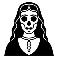 Gothic style Catrina skull lady line art vector illustration 