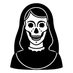Gothic style Catrina skull lady line art vector illustration 