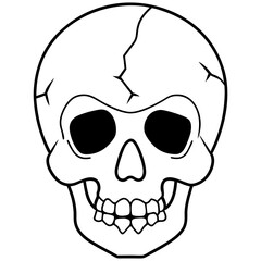 Fototapeta premium Hollow eyed skull with cracks line art vector illustration 