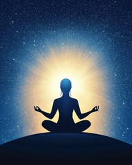 Woman Meditating Under Starry Sky for Mindfulness and Relaxation