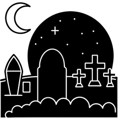 Moonlit graveyard with eerie tones vector illustration 
