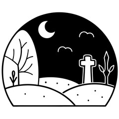 Moonlit graveyard with eerie tones vector illustration 