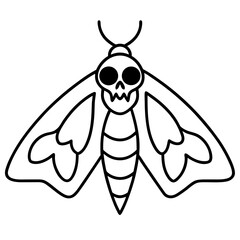 Moth with skull like markings on wings line art vector illustration 