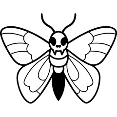 Moth with skull like markings on wings line art vector illustration 