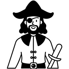 Pirate costume with an eyepatch and sword line art vector illustration 