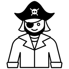 Pirate costume with an eyepatch and sword line art vector illustration 