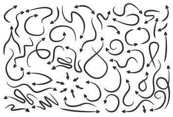 Fototapeta premium Hand drawn arrows and sketch doodle style curved arrows collection flat vector illustration.