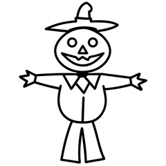 Obraz premium Pumpkin headed scarecrow with a happy face line art vector illustration 