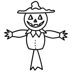 Obraz premium Pumpkin headed scarecrow with a happy face line art vector illustration 
