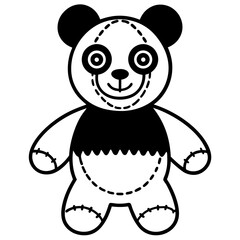 Scary stitched up teddy bear line art vector illustration 