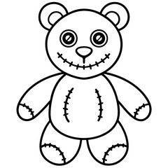 Scary stitched up teddy bear line art vector illustration 