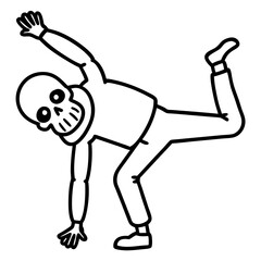 Skeleton breakdancing on a street corner line art vector illustration 