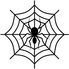 Fototapeta premium Spider web with a black widow spider line art vector illustration 