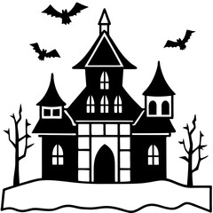Spooky mansion with crow on the roof vector illustration 