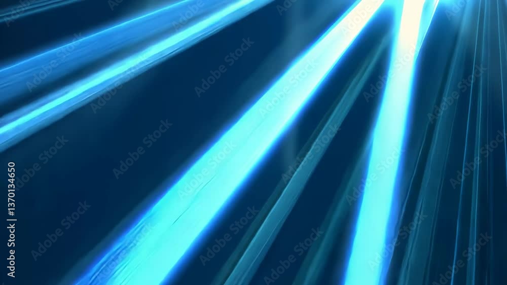 Poster bright blue rays of light illuminate a dark area, creating a striking visual effect that enhances th