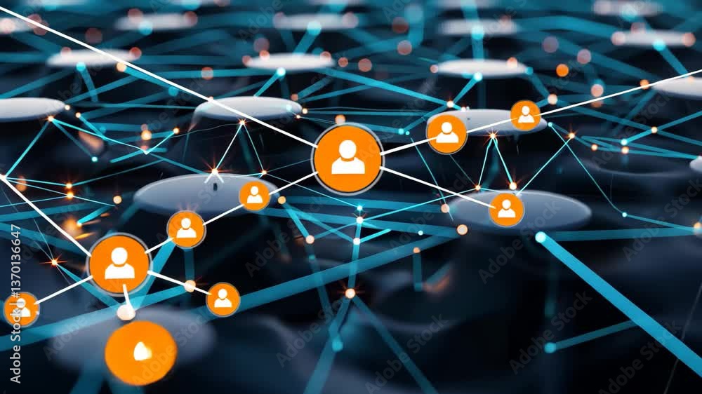 Poster a close-up view showcases a network of nodes linked by glowing lines, symbolizing connectivity and t