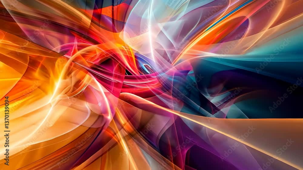 Poster an artistic display of swirling colors, blending vibrant hues of orange, blue, and red, creating a m
