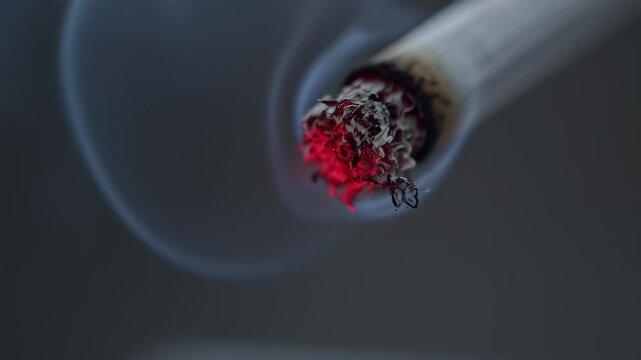 Close-up view of a smoking cigarette resting on a table in a calm indoor environment during a quiet moment of relaxation