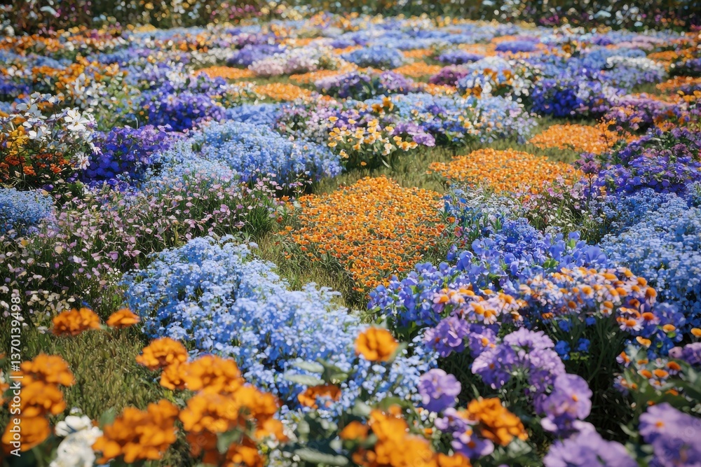 Poster a vibrant meadow filled with a colorful array of wildflowers in full bloom, creating a picturesque a