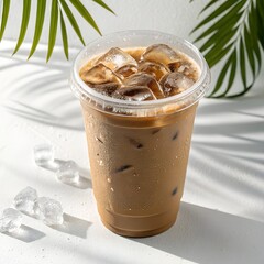 Iced Coffee or Latte in a Disposable To-Go Cup &ndash; Isolated on White Background with Clipping Path (Front View)