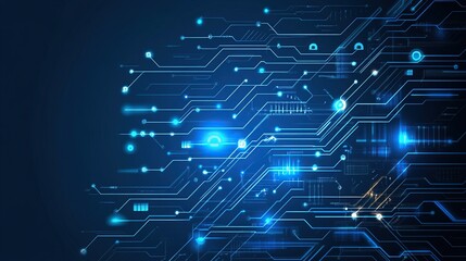 Fototapeta premium Abstract digital technology background; glowing blue circuit board; network connections; futuristic design; perfect for tech, innovation, and data concepts.