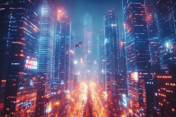 A Futuristic Cityscape Illuminated With Bright And Vibrant Colors