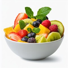 Colorful fruit salad bowl isolated on white background delicious healthy snack fresh ingredients