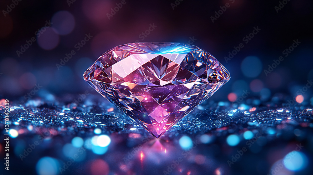 Poster a stunning diamond sparkles with colorful reflections on a shimmering surface, creating a captivatin
