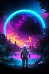 Obraz premium Astronaut, Nebula, Forest, Planet