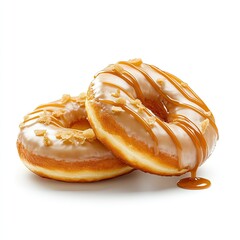 Fototapeta premium Delicious caramel drizzled donuts bakery display food photography bright kitchen close-up view