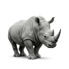 Obraz premium Wild rhinoceros walking isolated on white background, perfect for nature photography and stock images 