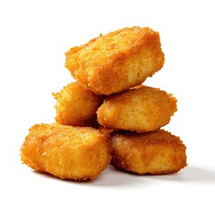 Golden brown breaded nuggets kitchen table food photography studio lighting close-up deliciousness